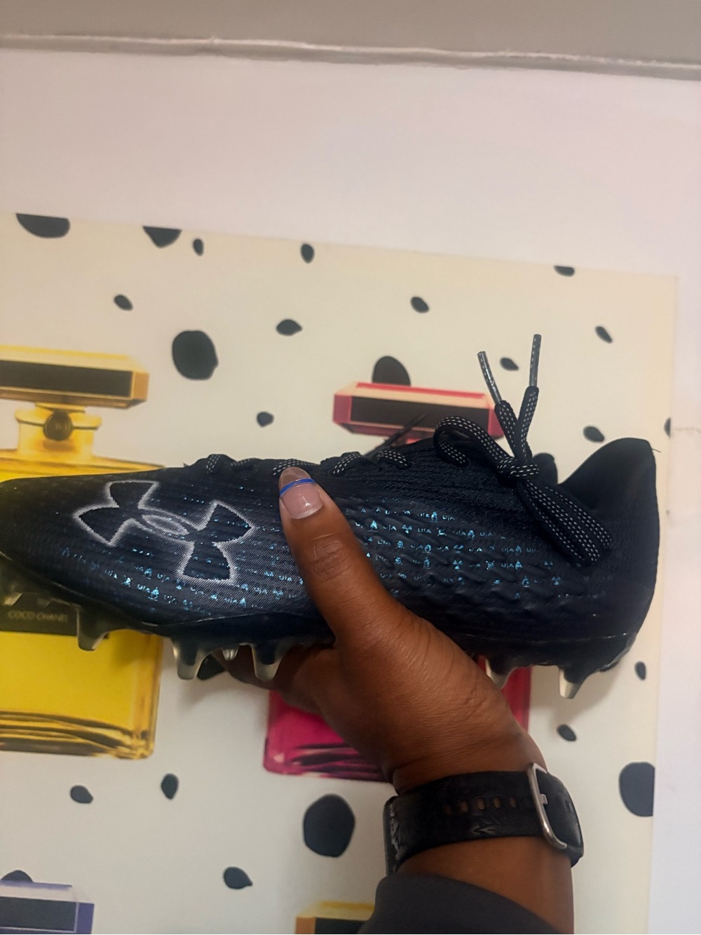 Under Armour Black with Blue Accent Kids Soccer Cleats